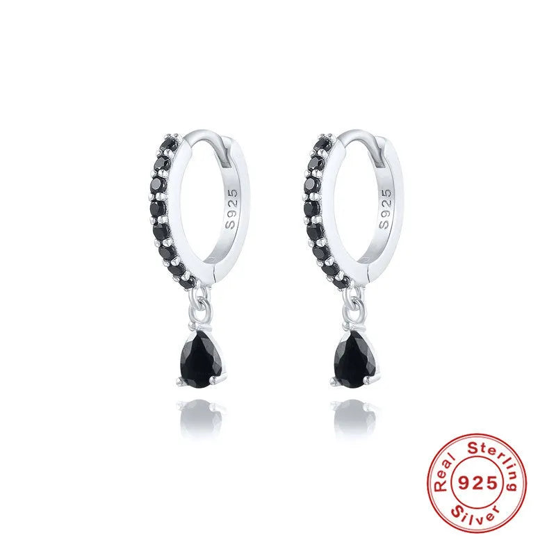 S925 sterling silver geometric water drop earrings with electroplated gold or silver finishes and gemstone options