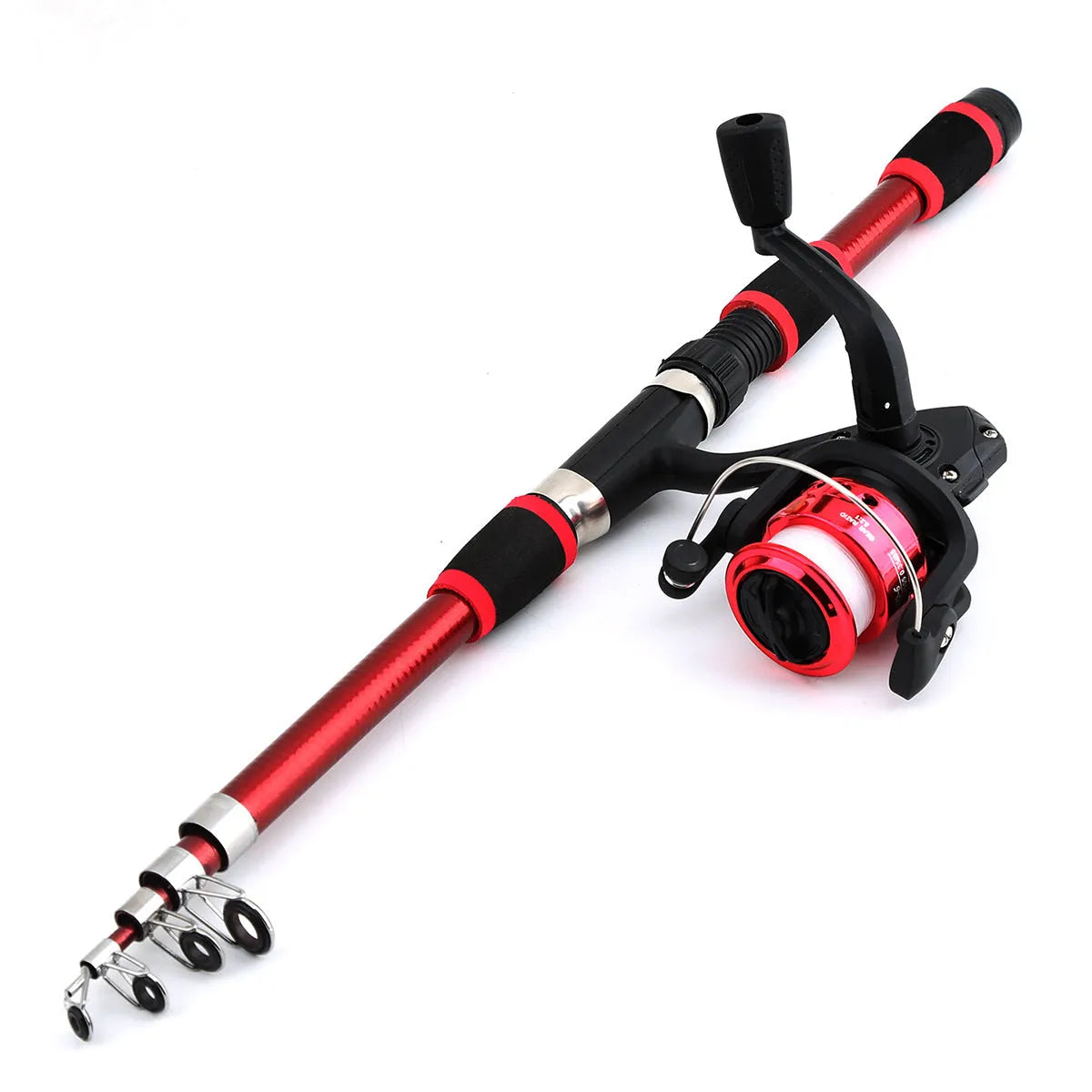 Children's beginner fishing rod set with pole and wheel in blue, green, red, or yellow colour options