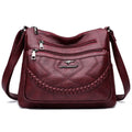 Soft PU leather women's shoulder bag in a horizontal square shape with a large capacity interior
