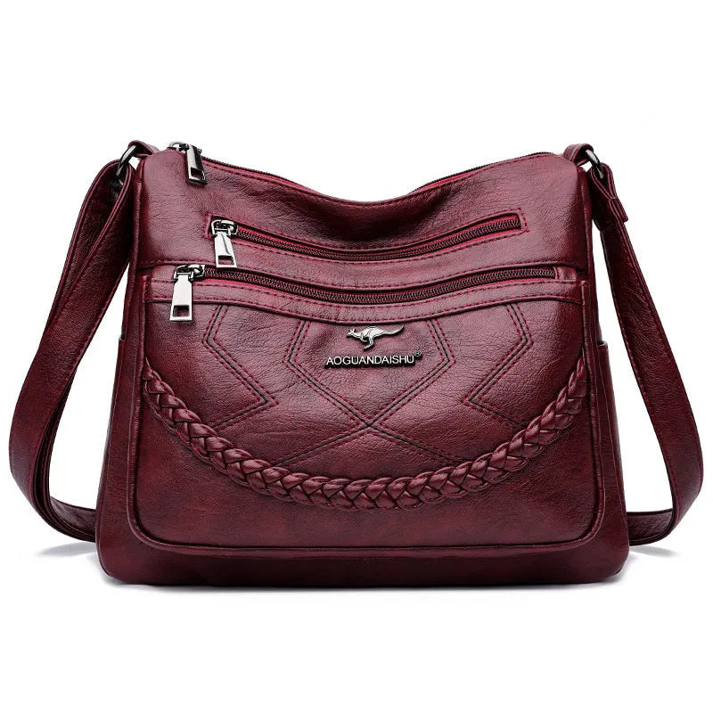 Soft PU leather women's shoulder bag in a horizontal square shape with a large capacity interior