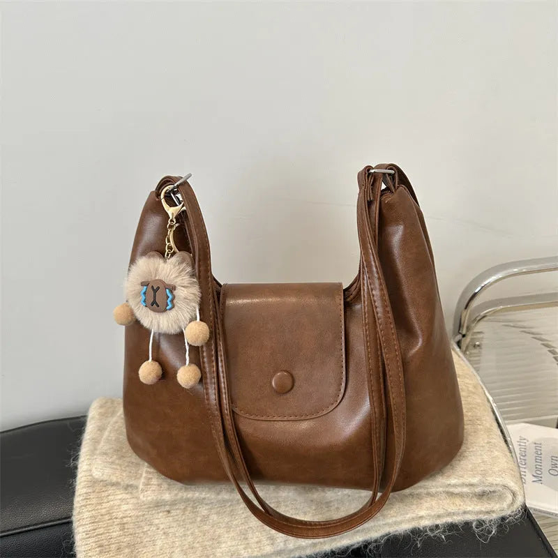 Textured PU women's shoulder bag in horizontal square shape with single strap