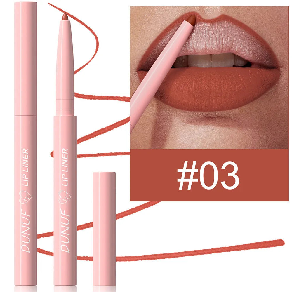 Velvet matte lip liner pencil in 12 colour shades for precise application