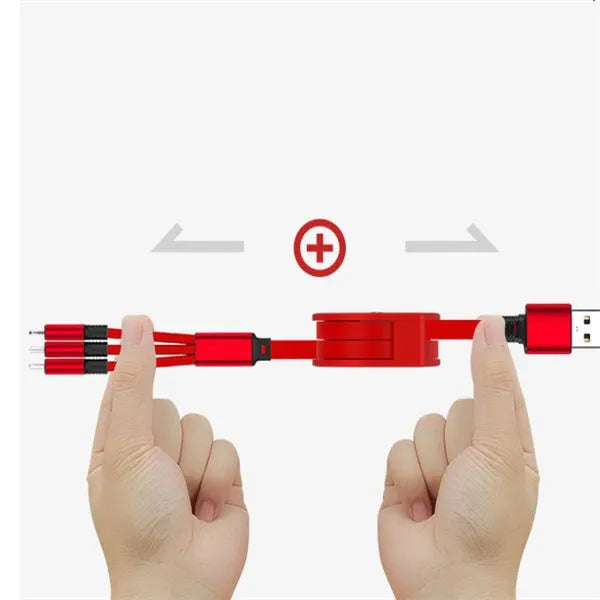 3 in 1 telescopic charging cable extended to 120 cm length with multiple connector options