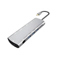 Grey aluminium USB-C docking station with HDMI, VGA, USB and charging ports