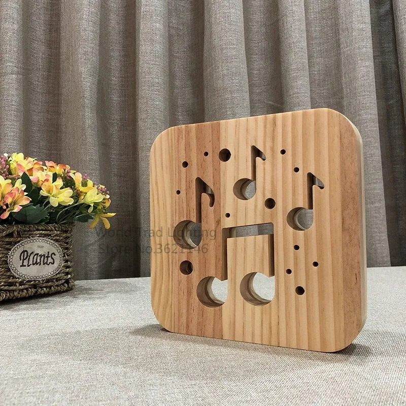 Pine wood USB LED atmosphere light emitting warm white glow with dimensions 19x19x3cm