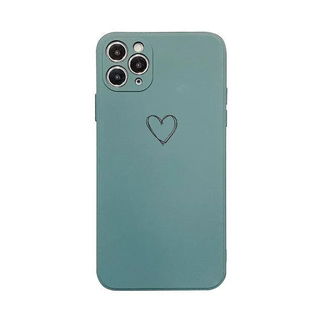 Silicone TPU back cover case for iPhone in solid colours like black, pink, and green on a white background.