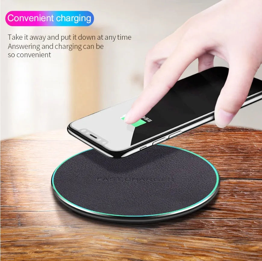 Black Quick Qi wireless charging pad for iPhone 11 with USB-C cable