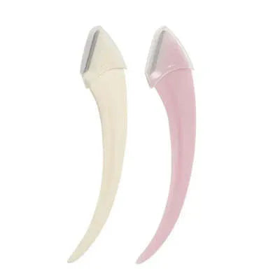 White and pink eyebrow trimming knife with curved moon comb and stainless steel blades