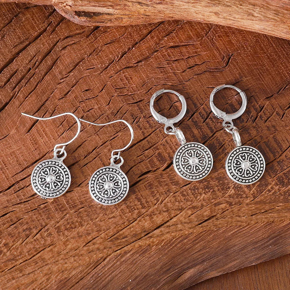 Bohemian retro geometric earrings with distressed electroplating and ethnic round prints