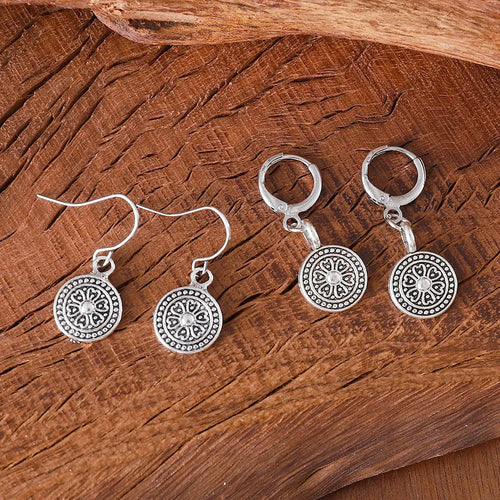 Bohemian retro geometric earrings with distressed electroplating and ethnic round prints