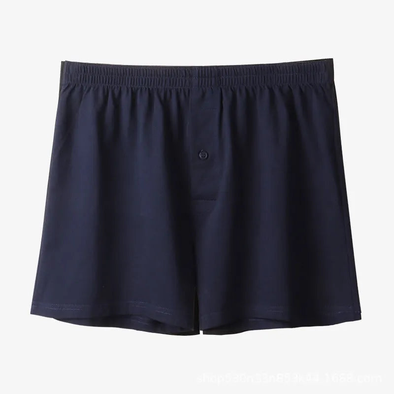 Men's loose fit cotton boxer shorts in light grey, navy blue and black colours with high waist design