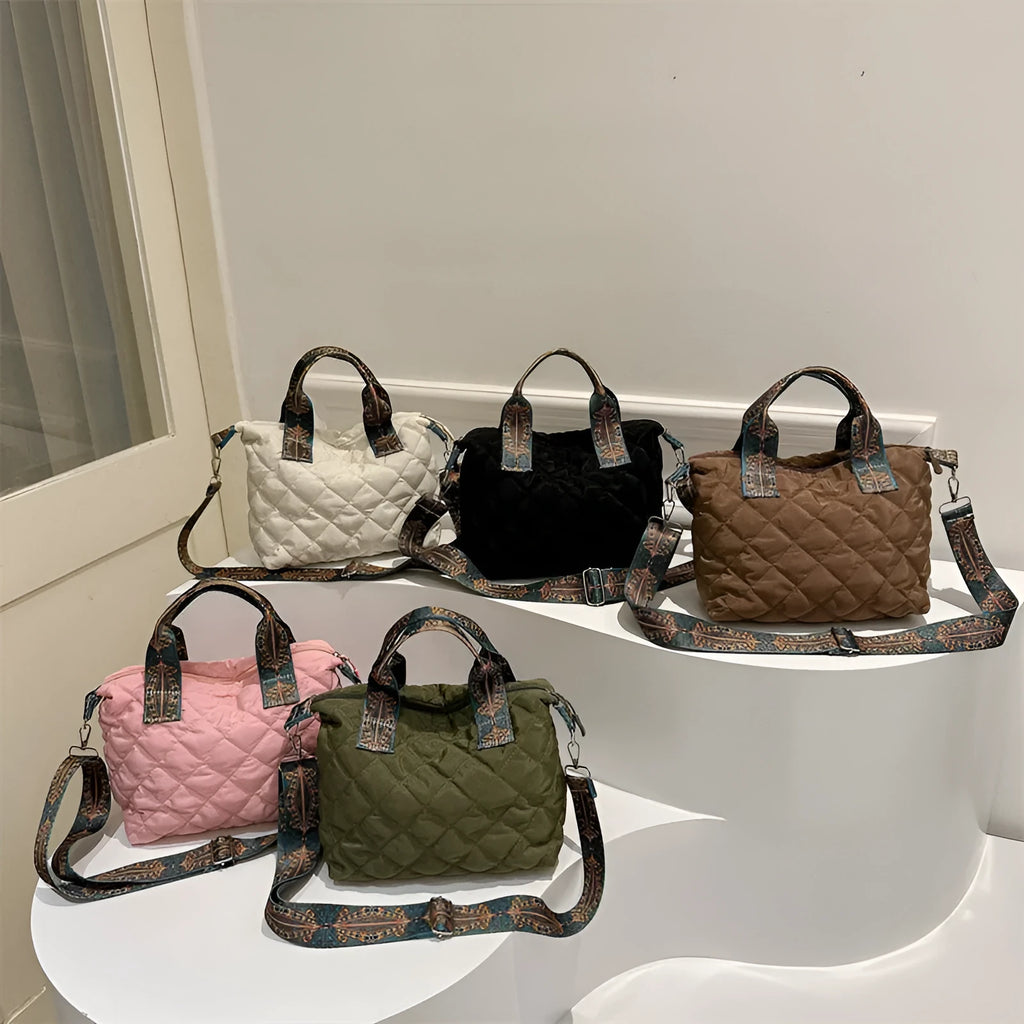 Soft Oxford cloth messenger bag with embroidered rhombus details in urban simplicity style