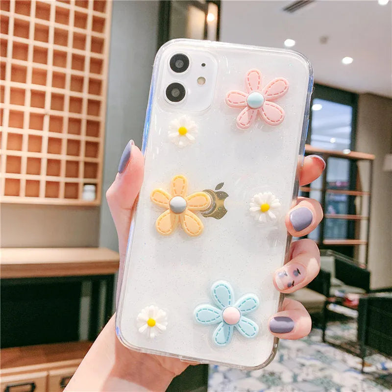 Soft rubber iPhone case with heart floral design compatible with multiple Apple iPhone models