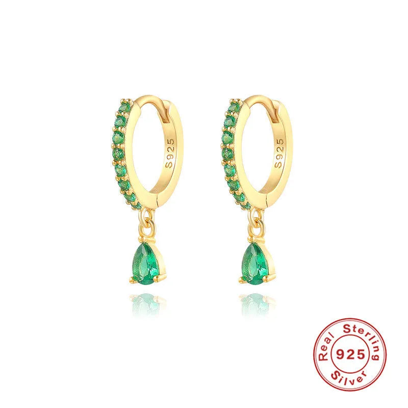 S925 sterling silver geometric water drop earrings with electroplated gold or silver finishes and gemstone options