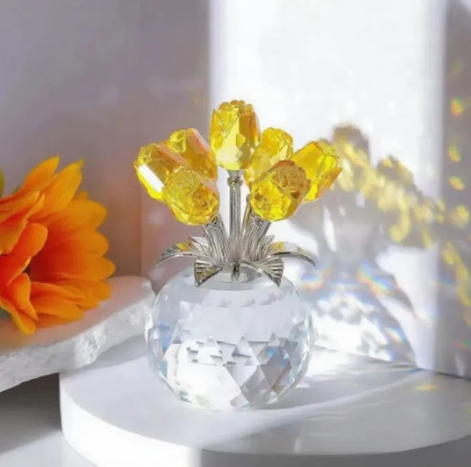 K9 crystal glass rose decoration with geometric shaping in one of seven colour options