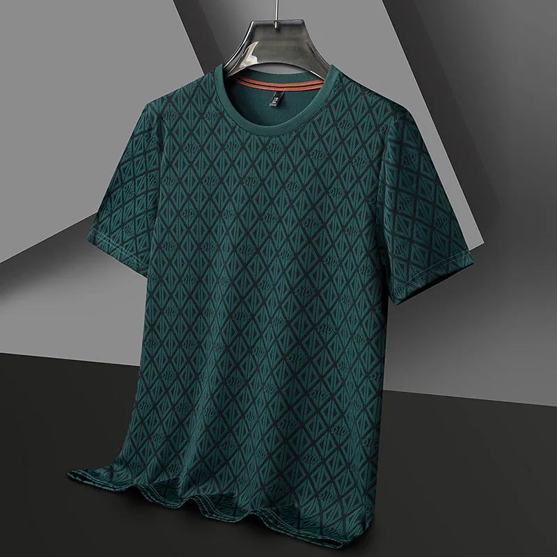 Men's loose fit round neck short sleeve t-shirt in ice silk jacquard fabric