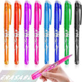 Heat-erasable gel pen set with plastic barrels and stainless steel nibs in multiple colours