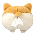 Yellow corgi butt-shaped polyester tissue box cover hanging on a car sun visor.