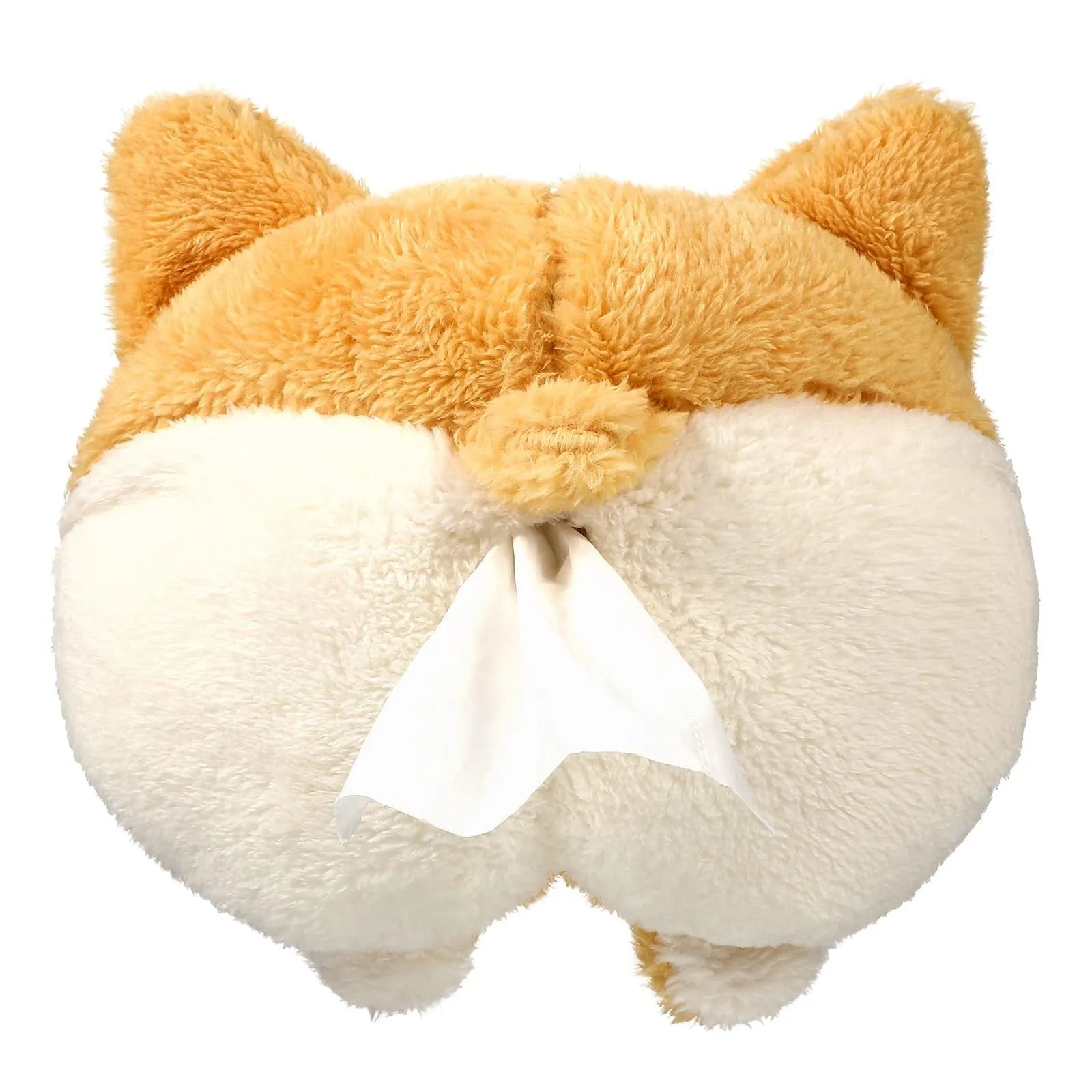 Yellow corgi butt-shaped polyester tissue box cover hanging on a car sun visor.