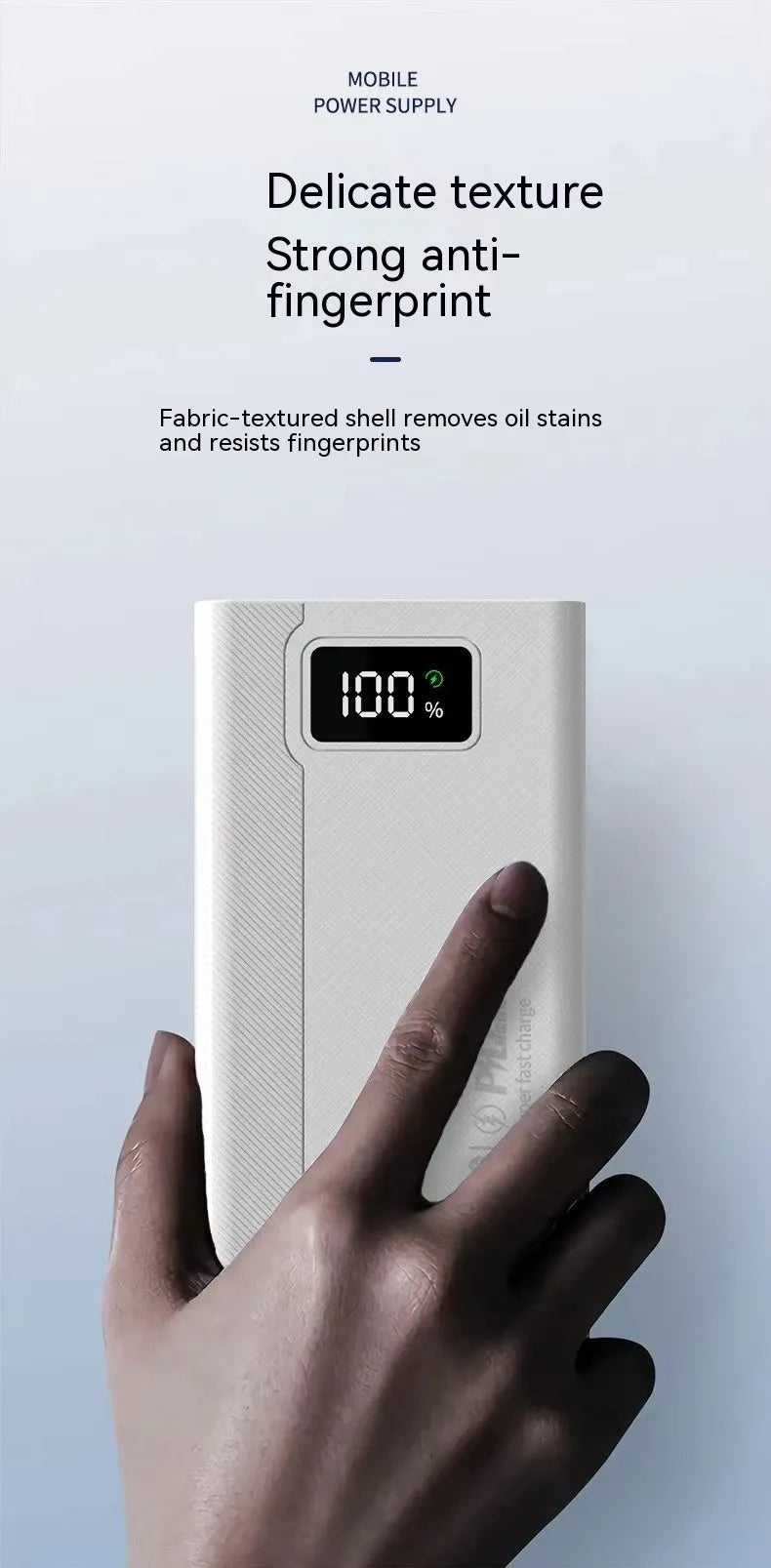 Black or white large capacity power bank portable charger with fast charging support.