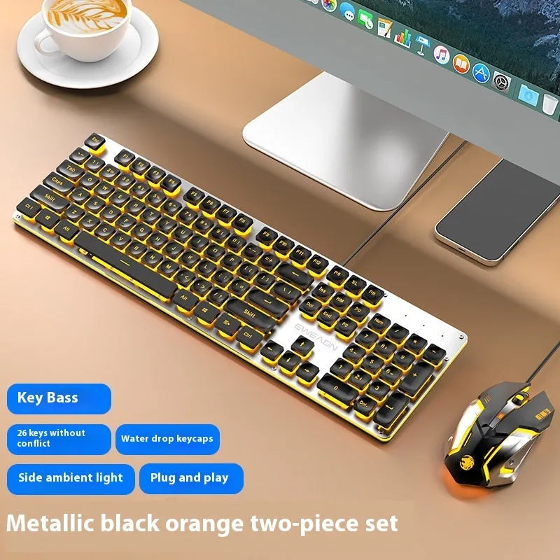 Wired mute mechanical-feel keyboard with backlighting in ABS casing, 44 cm length