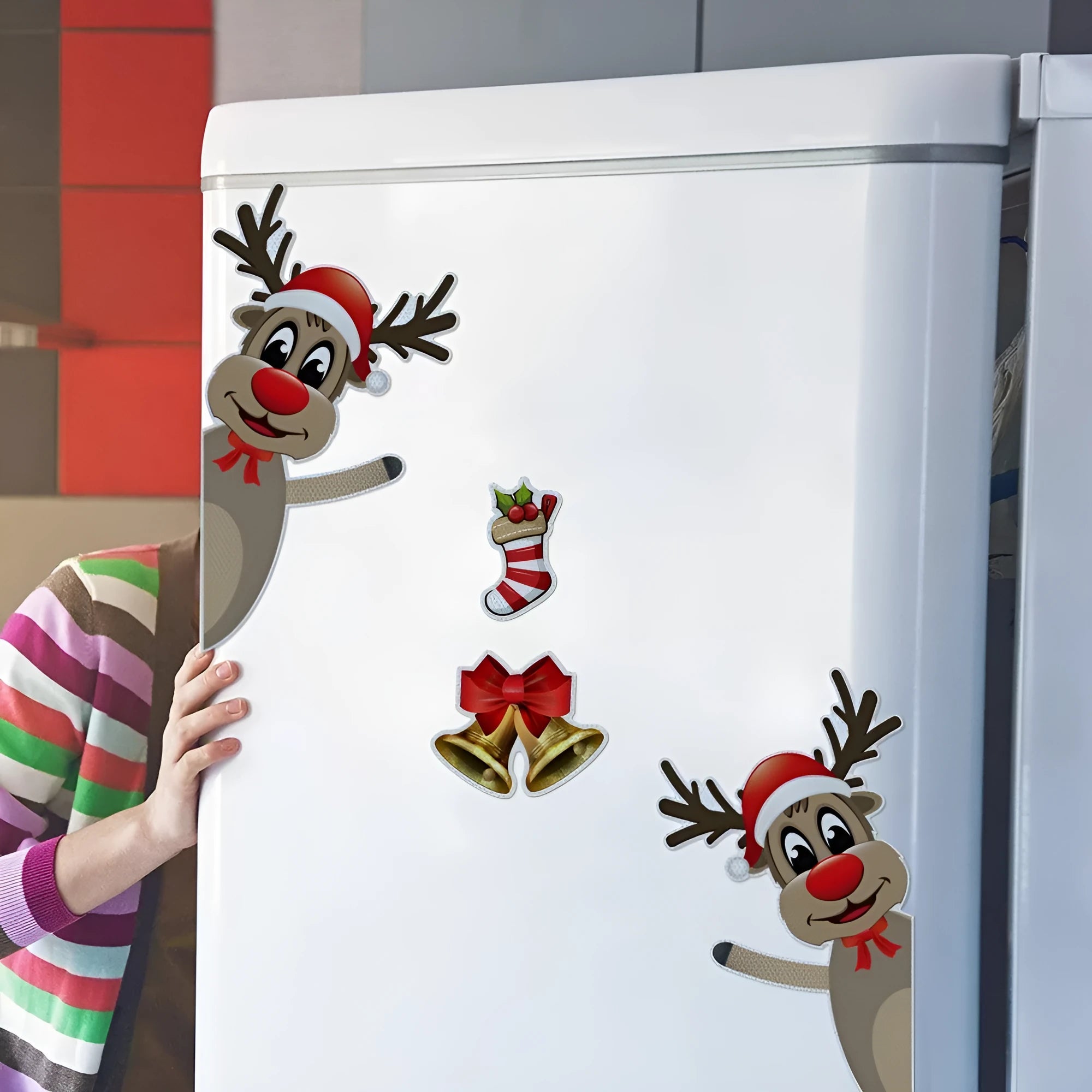 Christmas elk cartoon bumper stickers with magnetic reflective backing
