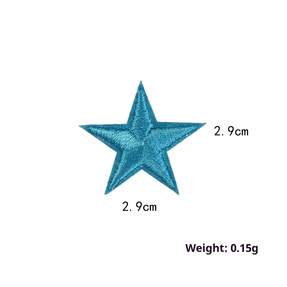 Colourful handmade embroidered five-pointed star cloth stickers for DIY decoration on fabric.