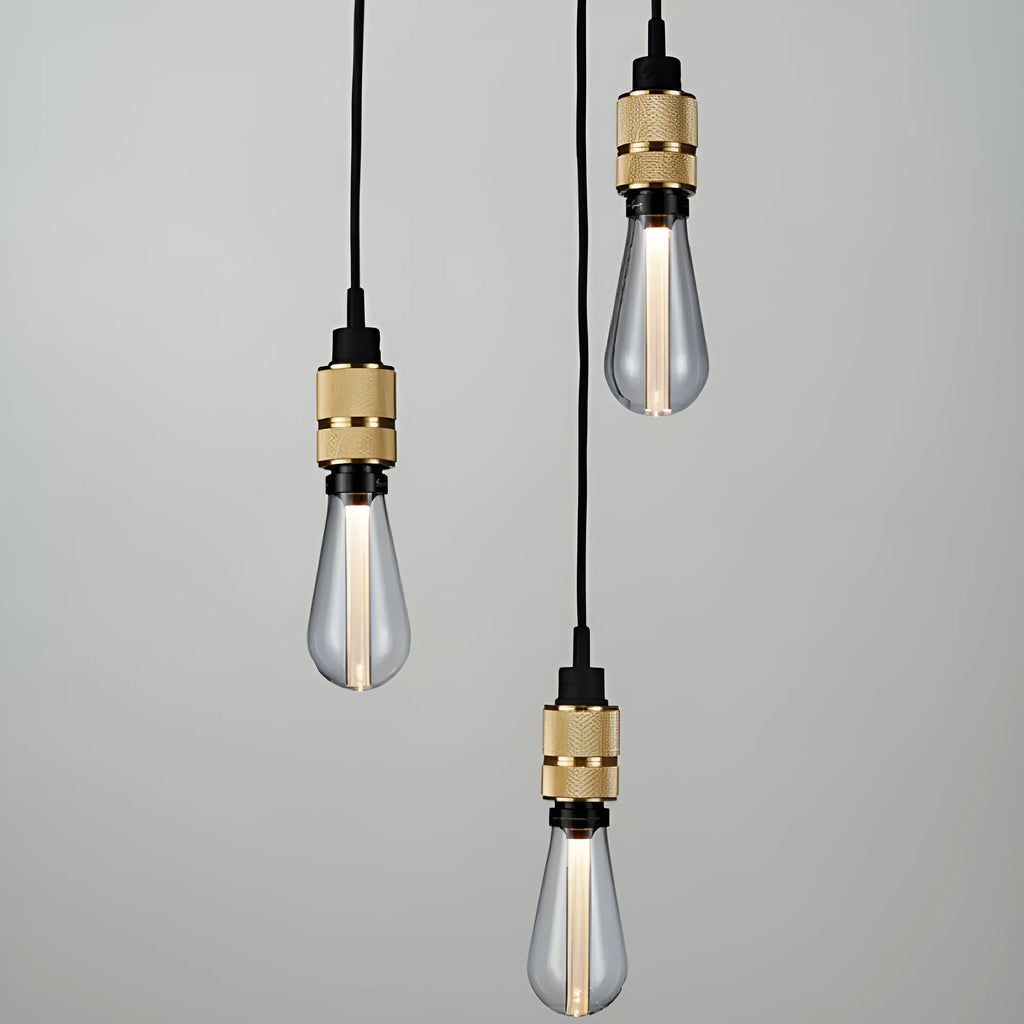 Retro DIY ceiling light chandelier kit with cast aluminum holder and woven power cord in shiny black and gold finishes