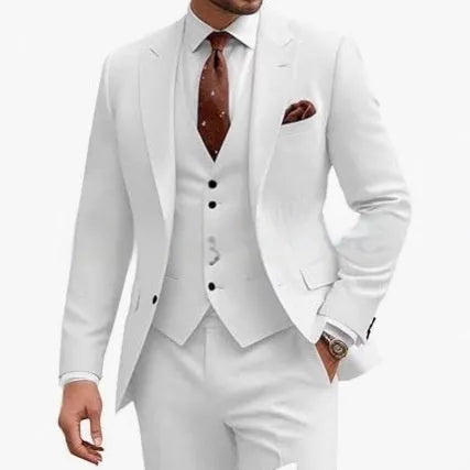 Men's slim-fit three-piece suit in chemical fibre blend fabric available in multiple colours
