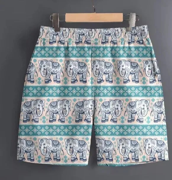 Men's striped and camouflage pattern casual polyester shorts for outdoor sports, shown in sizes S to 5XL.