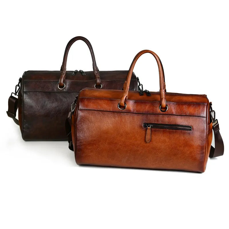 Handmade retro leather bag in vintage brown with European styling and large capacity design