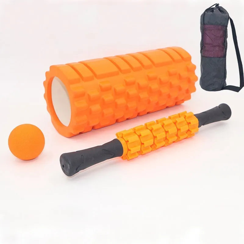 Black 33cm foam roller with six gear massage accessories for fitness recovery