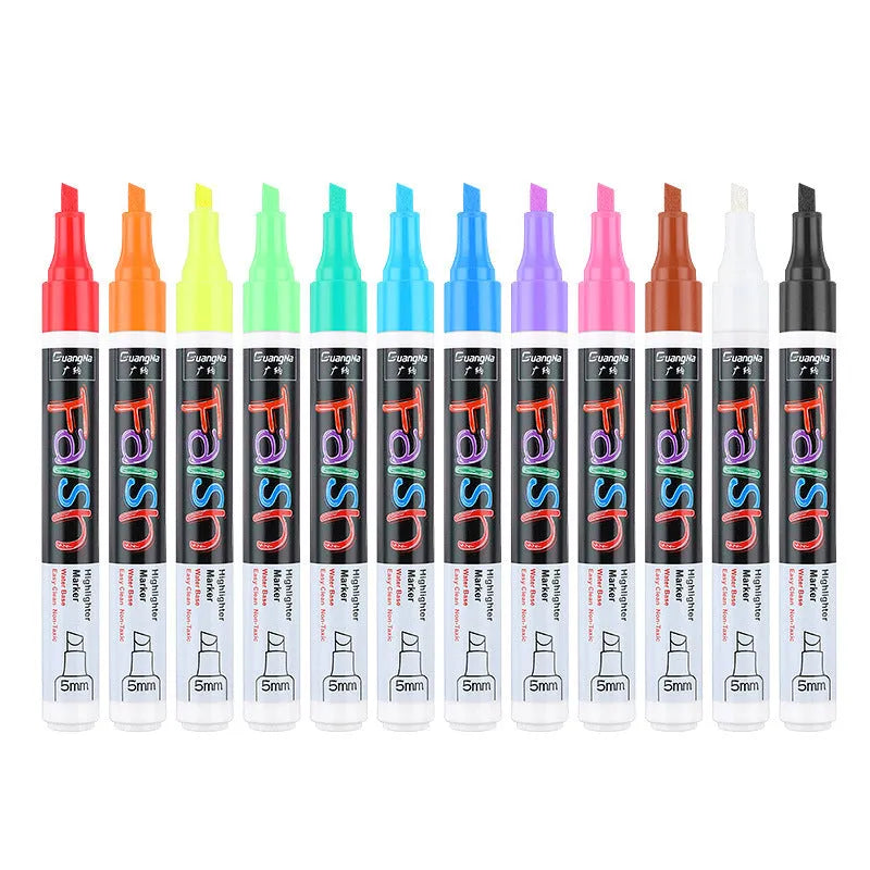 Electronic fluorescent board highlighter pen with 6mm oblique tip showing pressure valve design for whiteboard use
