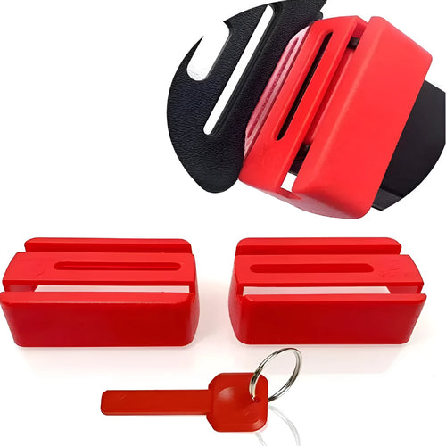 Black and red plastic seat belt buckle clamp holders for automotive use