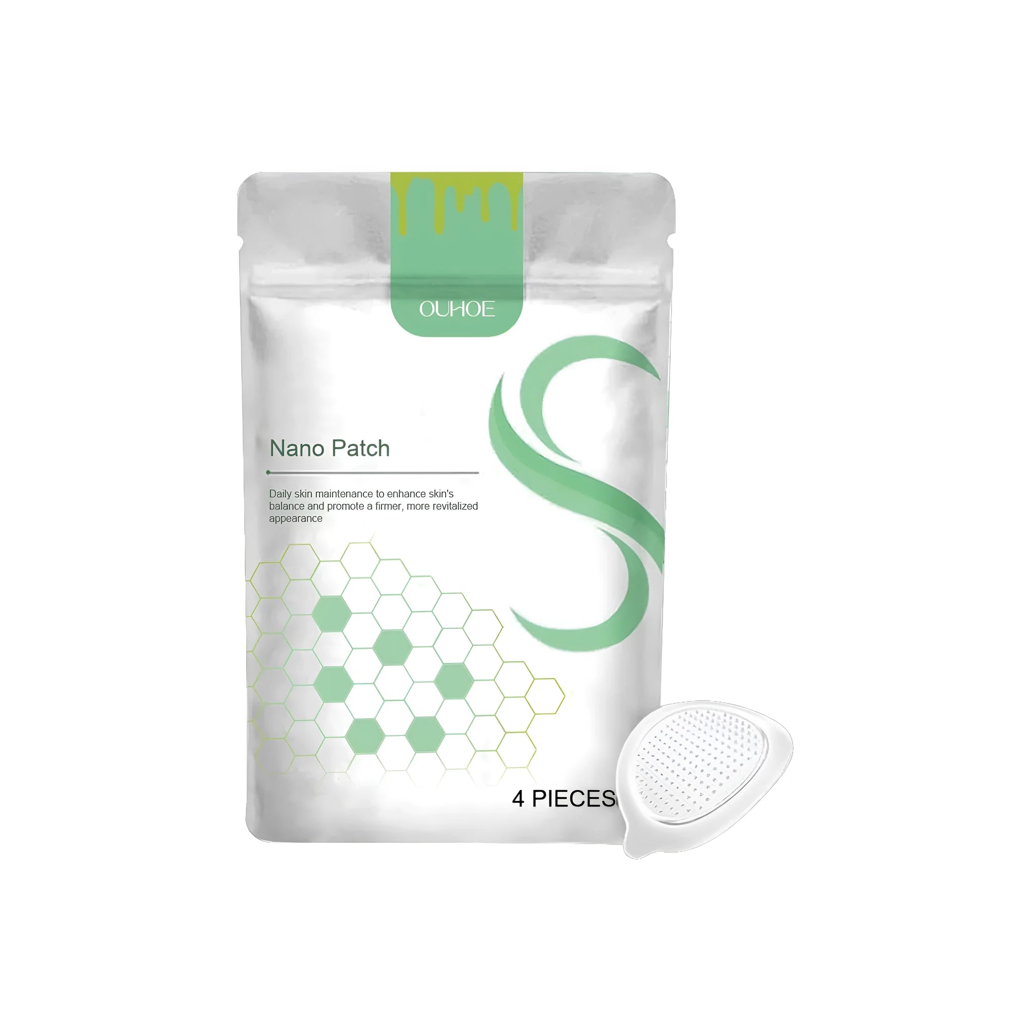 Four micro needle body shaping care patches from the pack, shown on skin.