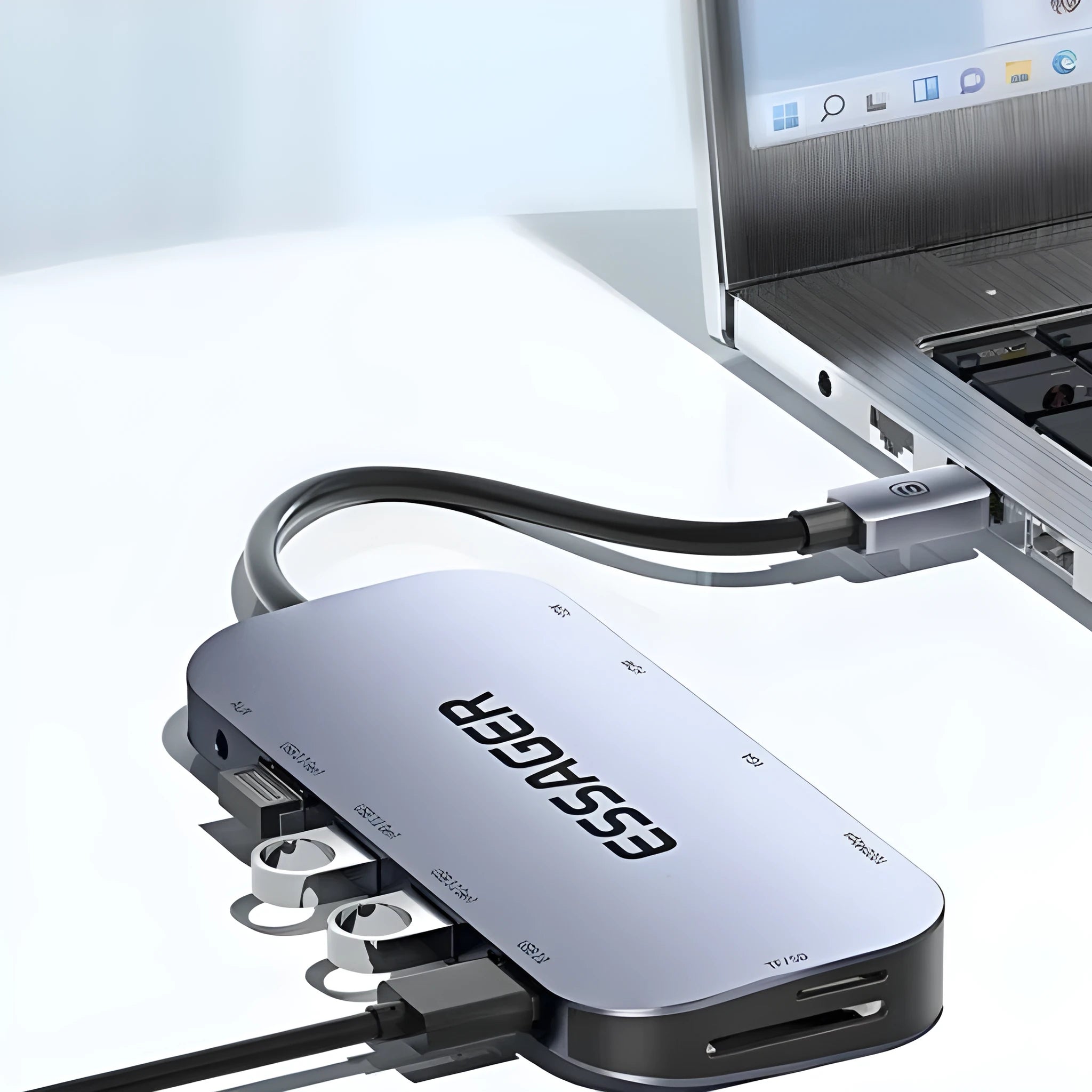 11-in-1 USB-C expansion dock with Gigabit Ethernet port, HDMI, VGA, USB-A ports, and memory card slots