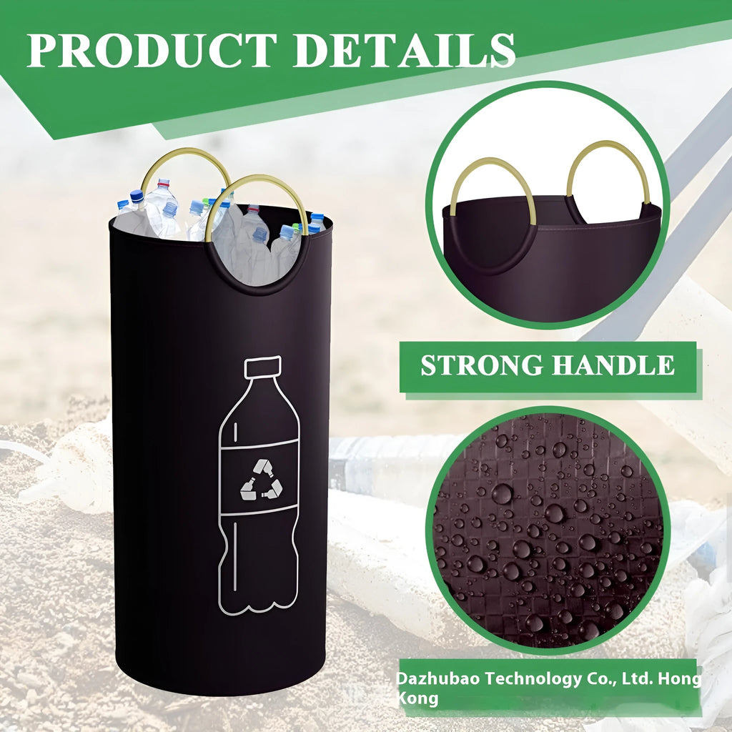 Round portable plastic trash can with dimensions 38cm wide by 72cm high