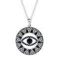 Devil's Eye necklace for women with copper pendant and cross chain in electroplated silver-tone finish