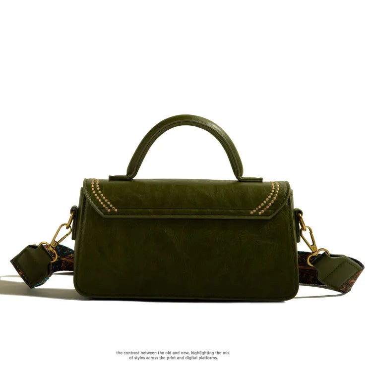 Women's square messenger bag in PU leather with mobile phone compartment and document section