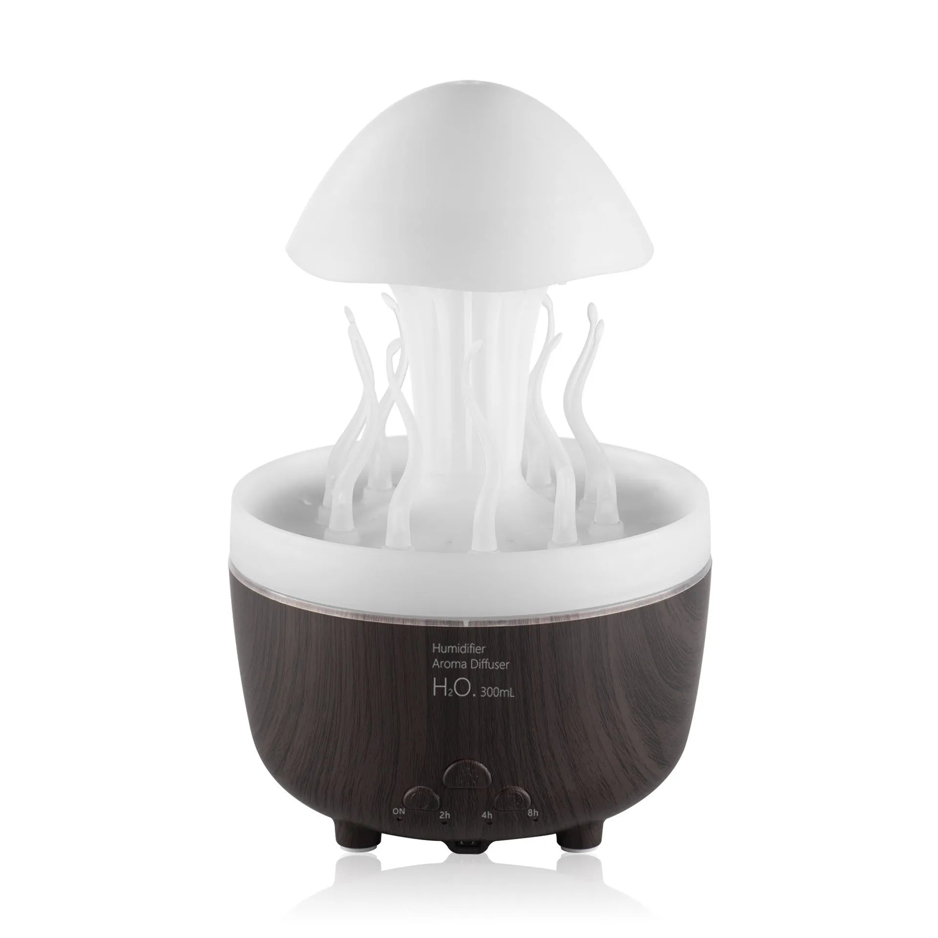Rotating water drop column-shaped aroma diffuser and night lamp in a light wood grain finish.
