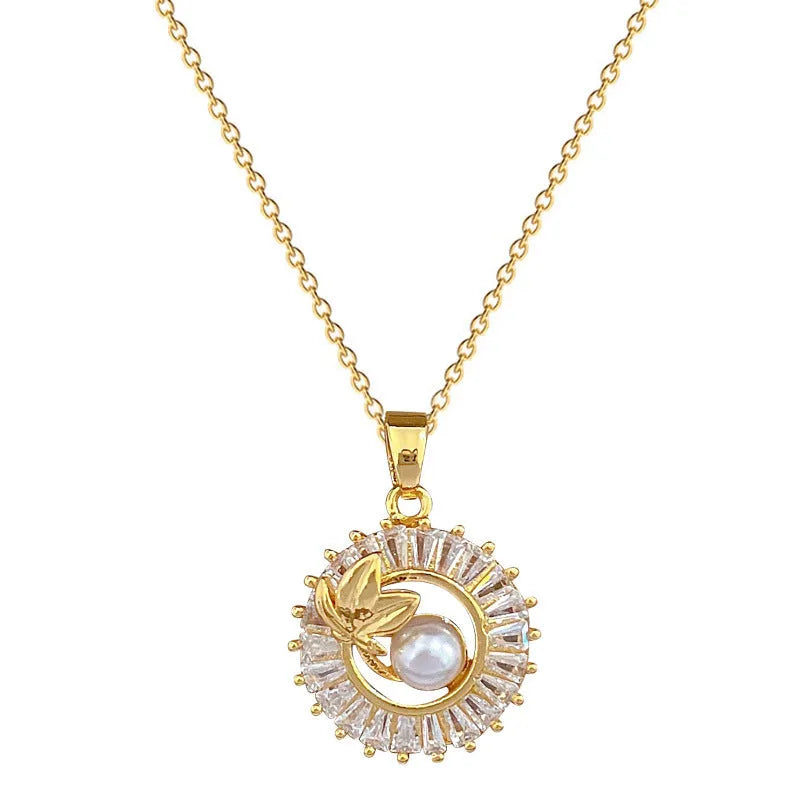 A titanium steel jewellery set with a square diamond and leaf design necklace and matching stud earrings.