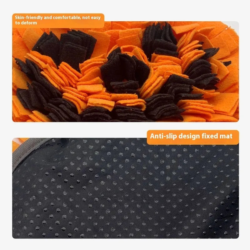 Orange pumpkin design pet training mat with polar fleece construction for slow feeding