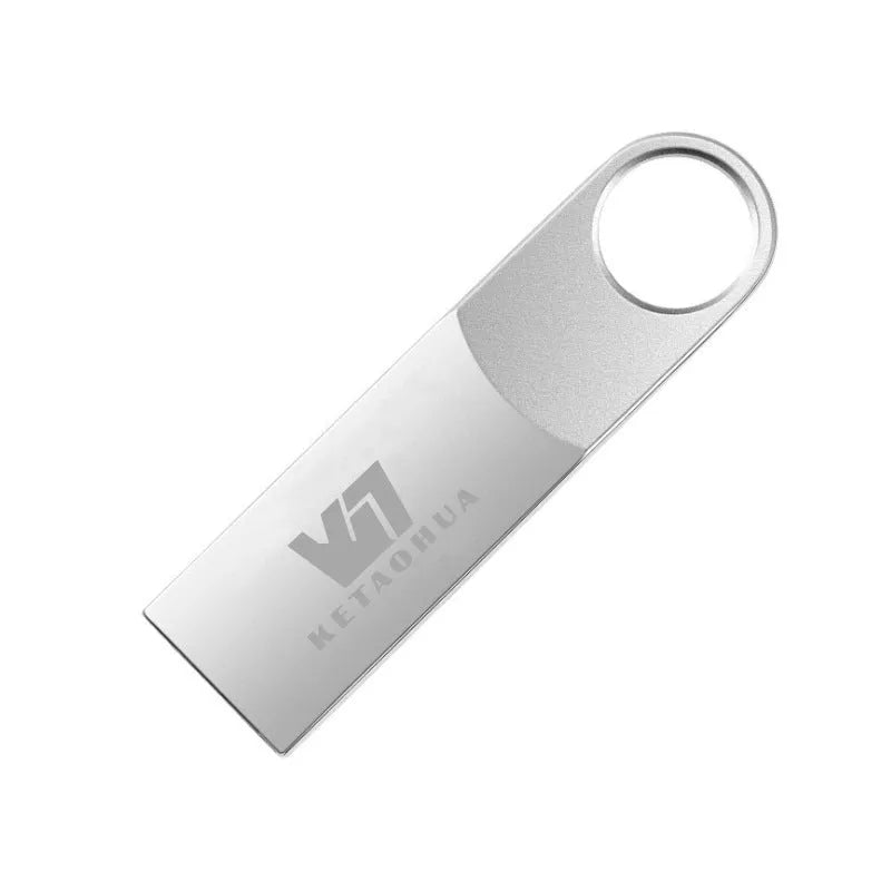Silver metal car-shaped USB flash drive on a white background