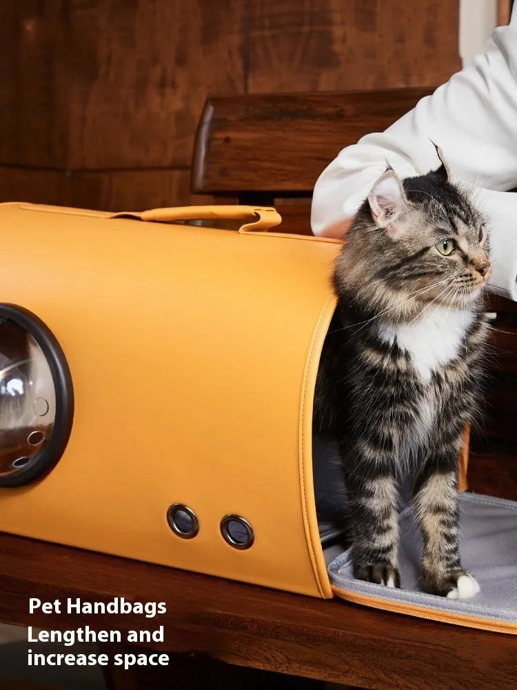 Portable synthetic pet carrier bag in Elk Orange or Monet Gray with shoulder strap for small dogs and cats up to 10kg