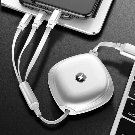 3 in 1 telescopic charging cable extended to 120 cm length with multiple connector options