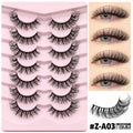 Box of natural false eyelashes showing six different thick, dense styles including Y5 and A01-A05 with glue