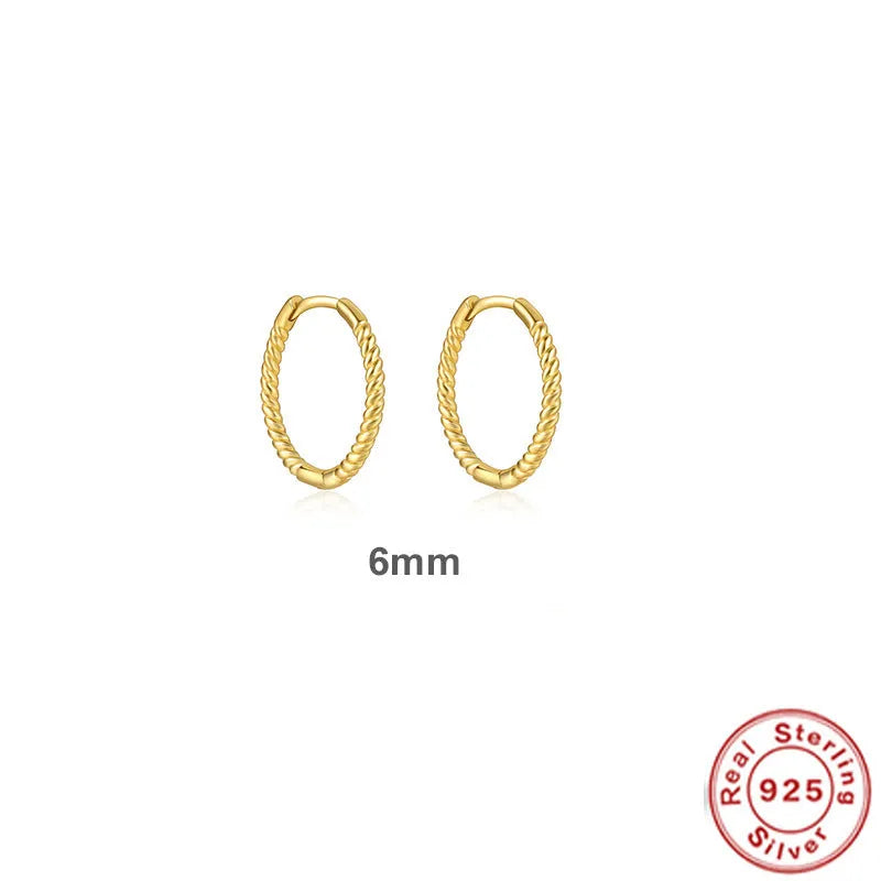 S925 sterling silver twisted string round ring earrings in gold or platinum colour
