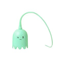 Electronic cat wand toy with swinging silicone tails on green background