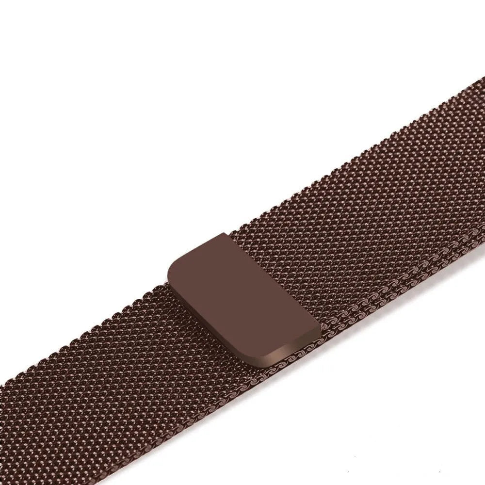 Stainless steel metal watch strap replacement band in silver, black, gold, and rose gold colours.