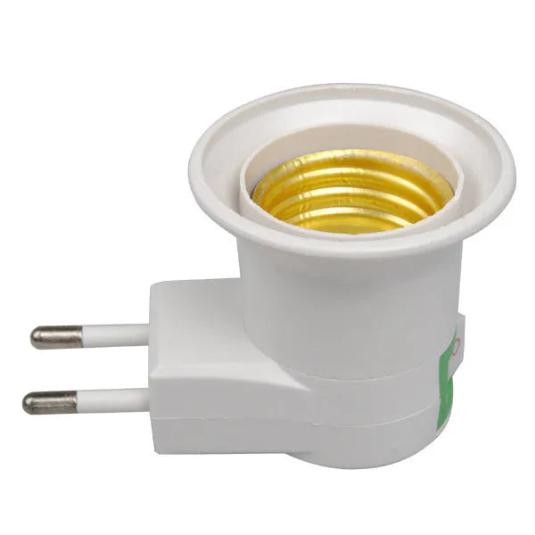 White E27 screw lamp holder adapter with wall plug and switch control